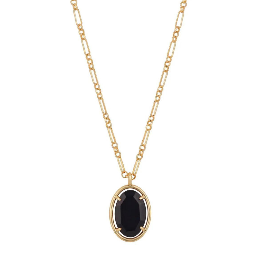 Black Agate Necklace Gold Paperclip Chain Oval Paperlink Chain Gemstone - Picture 2 of 3